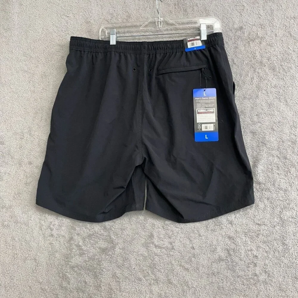 NEW Kirkland Signature Men's L Stretch Swim Shorts Black Quick-Drying Polyester